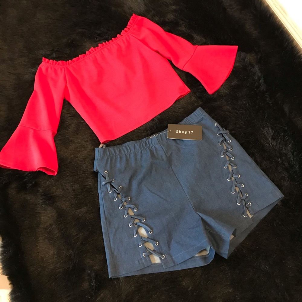 High-waist denim shorts